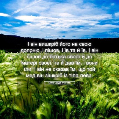 Picture 05 - Книга Суддів 14:9 UKR - І він вишкріб його на свою - Bible Verse Picture