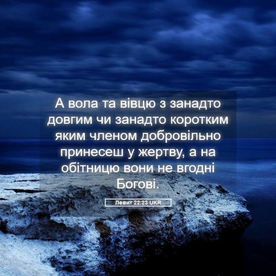 Picture 05 - Левит 22:23 UKR - А вола та вівцю з занадто - Bible Verse Picture