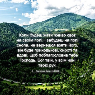 Picture 05 - Повторення Закону 24:19 UKR - Коли будеш жати жниво своє - Bible Verse Picture
