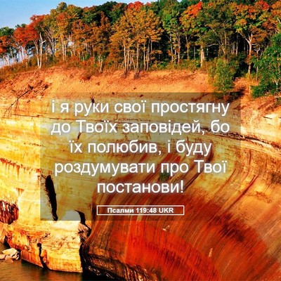 Picture 05 - Псалми 119:48 UKR - і я руки свої простягну до - Bible Verse Picture