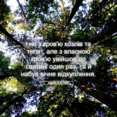 Picture 05 - євреїв 9:12 UKR - і не з кров'ю козлів та - Bible Verse Picture