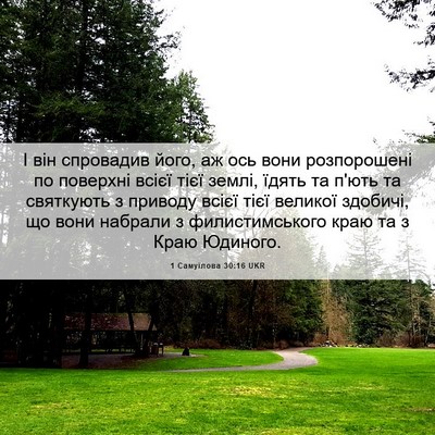 Picture 06 - 1 Самуїлова 30:16 UKR - І він спровадив його, аж - Bible Verse Picture
