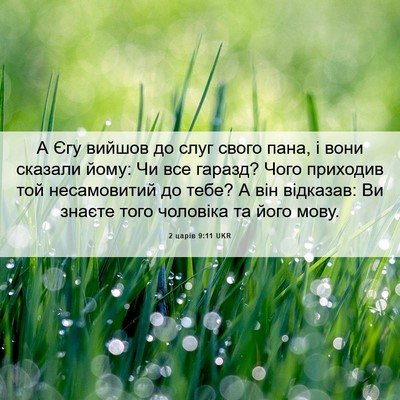 Picture 06 - 2 царів 9:11 UKR - А Єгу вийшов до слуг свого - Bible Verse Picture