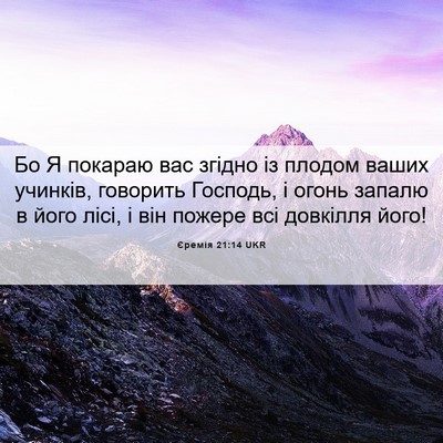 Picture 06 - Єремія 21:14 UKR - Бо Я покараю вас згідно із - Bible Verse Picture