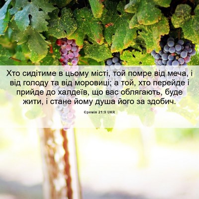 Picture 06 - Єремія 21:9 UKR - Хто сидітиме в цьому місті, - Bible Verse Picture