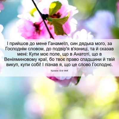 Picture 06 - Єремія 32:8 UKR - І прийшов до мене Ганамеїл, - Bible Verse Picture