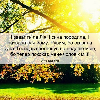 Picture 06 - Буття 29:32 UKR - І завагітніла Лія, і сина - Bible Verse Picture