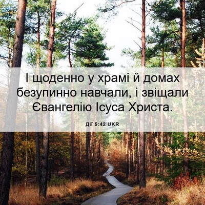 Picture 06 - Дії 5:42 UKR - І щоденно у храмі й домах - Bible Verse Picture