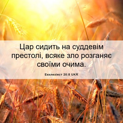 Picture 06 - Екклезіяст 20:8 UKR - Цар сидить на суддевім - Bible Verse Picture