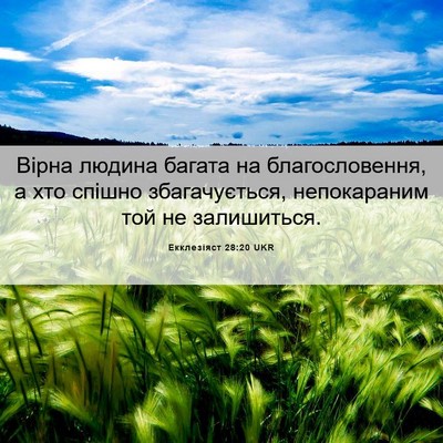 Picture 06 - Екклезіяст 28:20 UKR - Вірна людина багата на - Bible Verse Picture