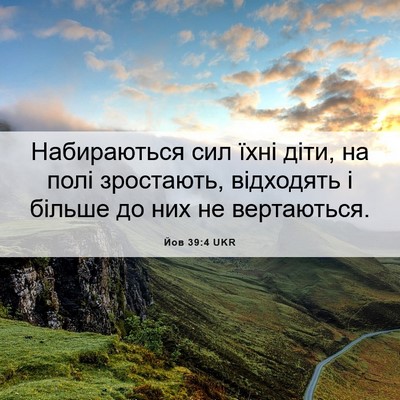 Picture 06 - Йов 39:4 UKR - Набираються сил їхні діти, - Bible Verse Picture