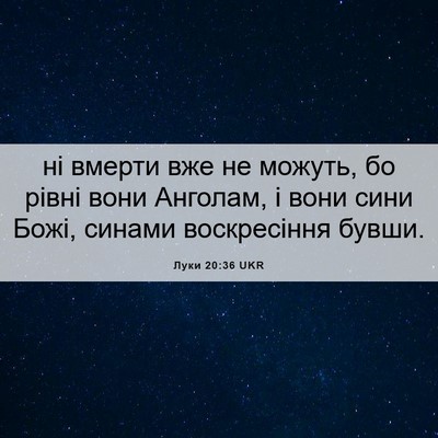 Picture 06 - Луки 20:36 UKR - ні вмерти вже не можуть, бо - Bible Verse Picture