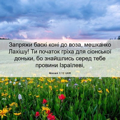 Picture 06 - Михей 1:13 UKR - Запряжи баскі коні до воза, - Bible Verse Picture