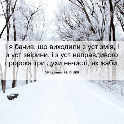Picture 06 - Об'явлення 16:13 UKR - І я бачив, що виходили з уст - Bible Verse Picture