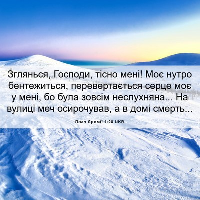 Picture 06 - Плач Єремії 1:20 UKR - Зглянься, Господи, тісно - Bible Verse Picture