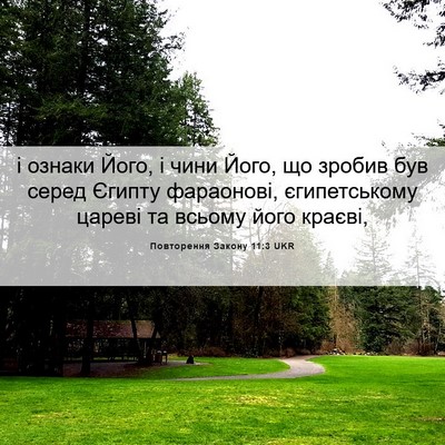 Picture 06 - Повторення Закону 11:3 UKR - і ознаки Його, і чини Його, - Bible Verse Picture