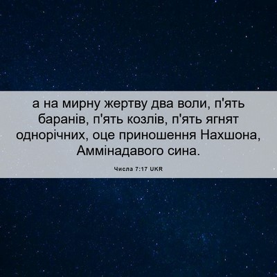 Picture 06 - Числа 7:17 UKR - а на мирну жертву два воли, - Bible Verse Picture