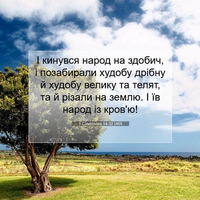 Picture 07 - 1 Самуїлова 14:32 UKR - І кинувся народ на здобич, - Bible Verse Picture
