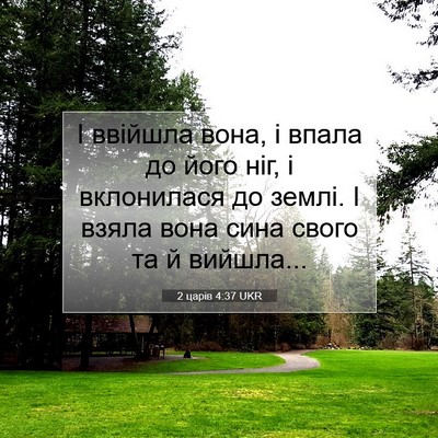 Picture 07 - 2 царів 4:37 UKR - І ввійшла вона, і впала до - Bible Verse Picture
