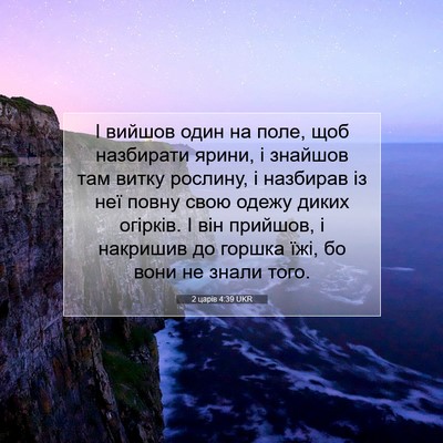 Picture 07 - 2 царів 4:39 UKR - І вийшов один на поле, щоб - Bible Verse Picture
