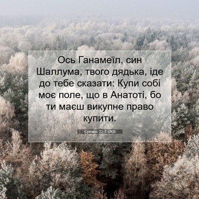 Picture 07 - Єремія 32:7 UKR - Ось Ганамеїл, син Шаллума, - Bible Verse Picture