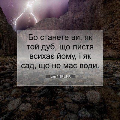 Picture 07 - Ісая 1:30 UKR - Бо станете ви, як той дуб, - Bible Verse Picture