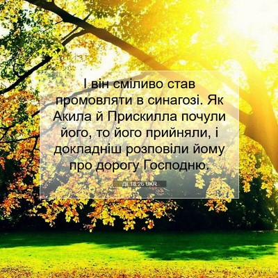 Picture 07 - Дії 18:26 UKR - І він сміливо став - Bible Verse Picture