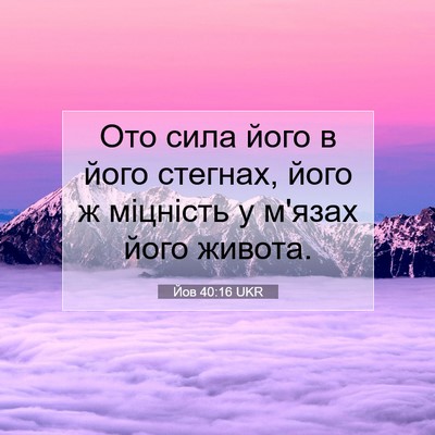 Picture 07 - Йов 40:16 UKR - Ото сила його в його - Bible Verse Picture