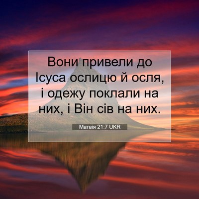 Picture 07 - Матвія 21:7 UKR - Вони привели до Ісуса - Bible Verse Picture