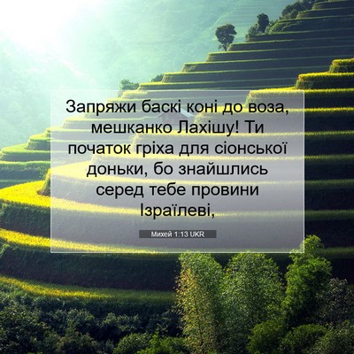 Picture 07 - Михей 1:13 UKR - Запряжи баскі коні до воза, - Bible Verse Picture
