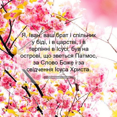 Picture 07 - Об'явлення 1:9 UKR - Я, Іван, ваш брат і спільник - Bible Verse Picture