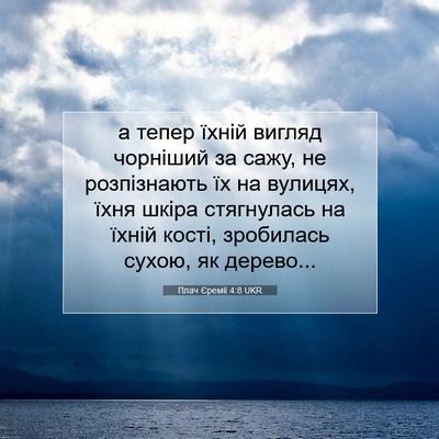 Picture 07 - Плач Єремії 4:8 UKR - а тепер їхній вигляд - Bible Verse Picture