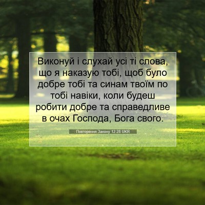 Picture 07 - Повторення Закону 12:28 UKR - Виконуй і слухай усі ті - Bible Verse Picture