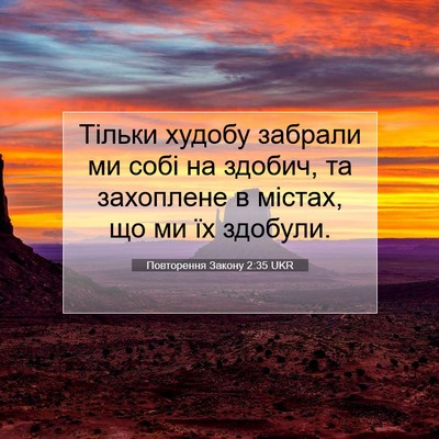 Picture 07 - Повторення Закону 2:35 UKR - Тільки худобу забрали ми - Bible Verse Picture